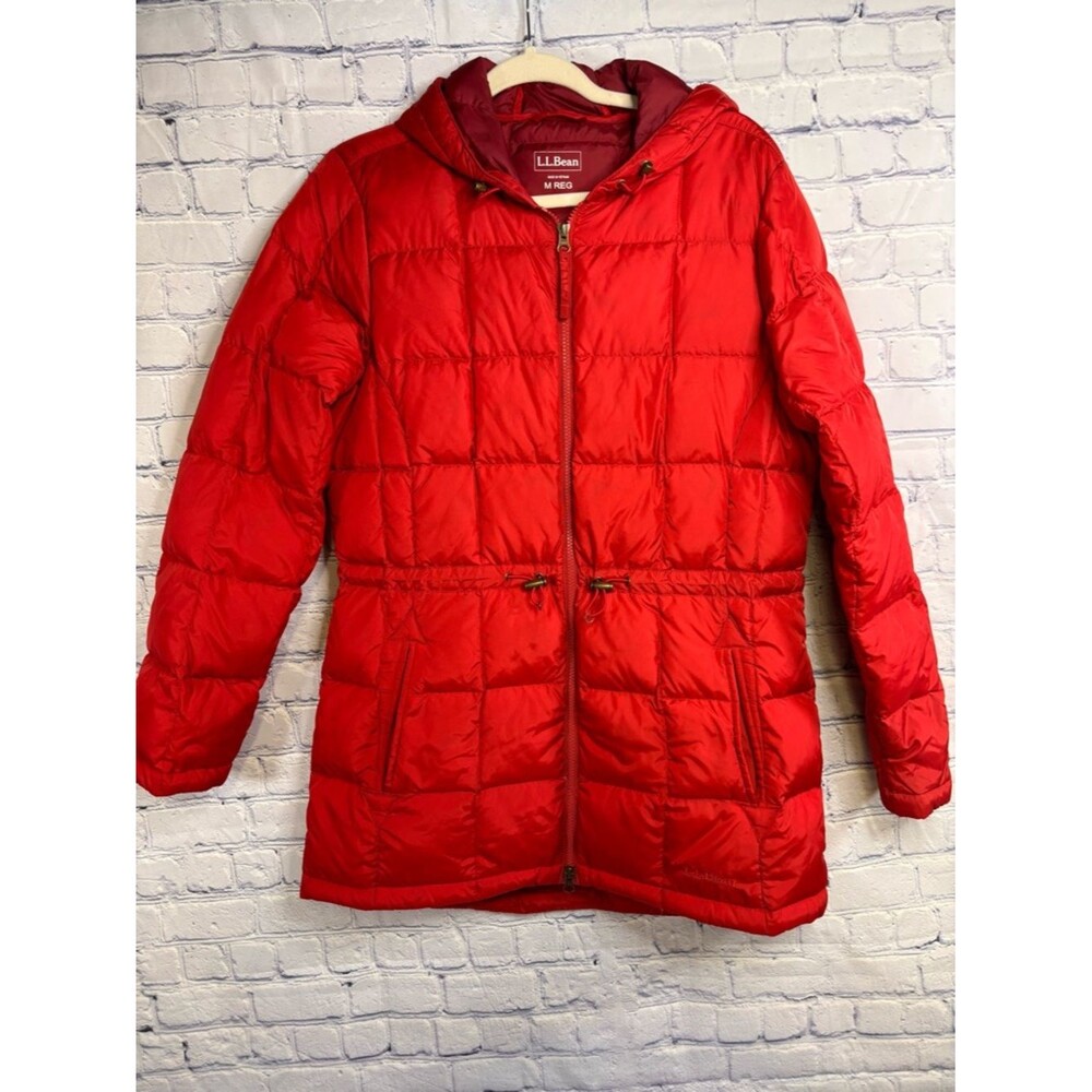 LL Bean Downtek Red Gorpcore Outdoors Hooded Box Quilt Puffer Jacket Coat M